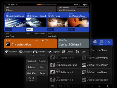 Collage of Yamaha Arranger Workstation PSR-SX920/720+ Voice selection screens