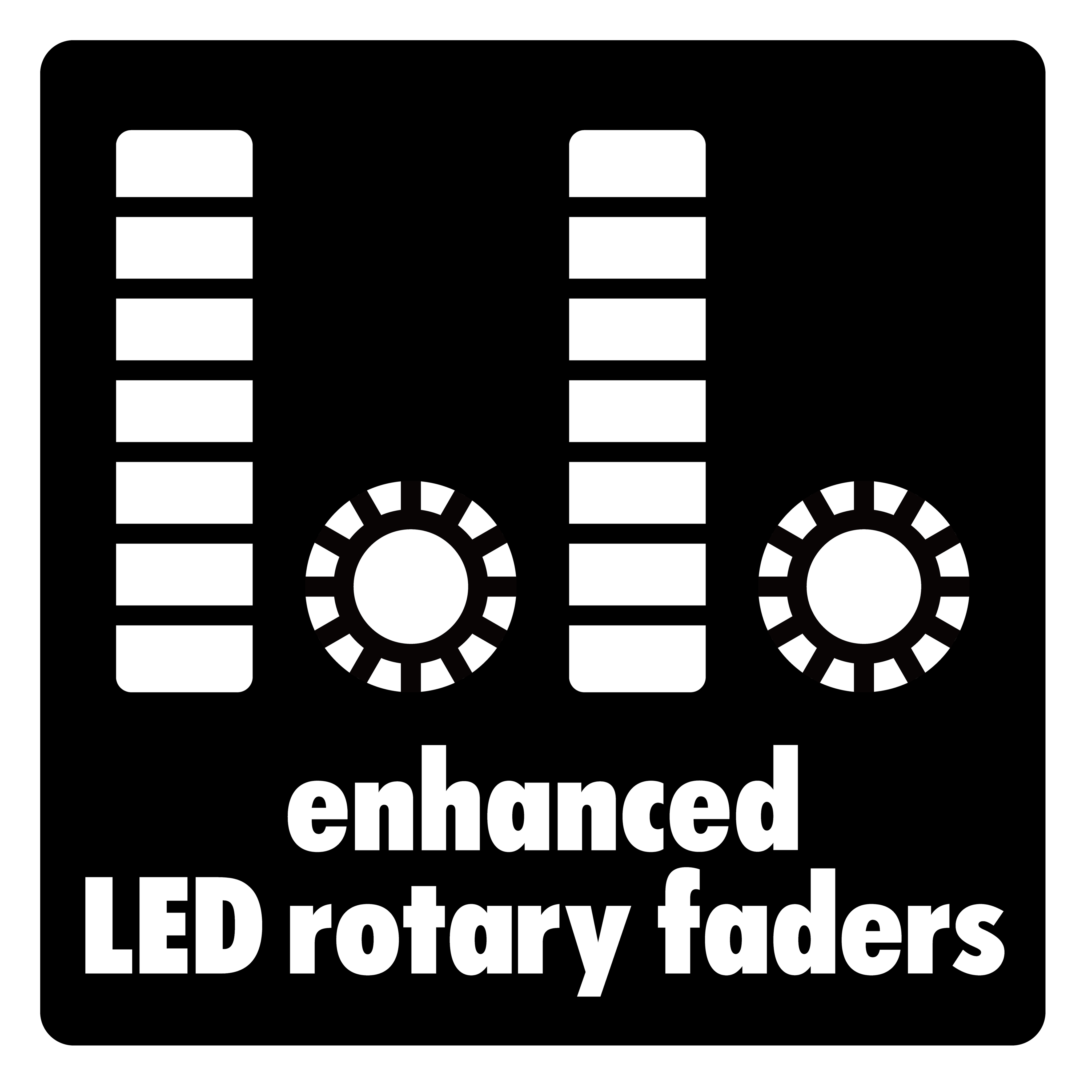Instant, accurate visual feedback with LED rotary faders.