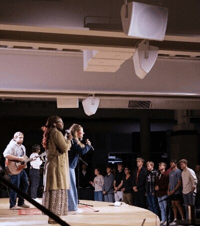 Series loudspeakers and modern church production setup.